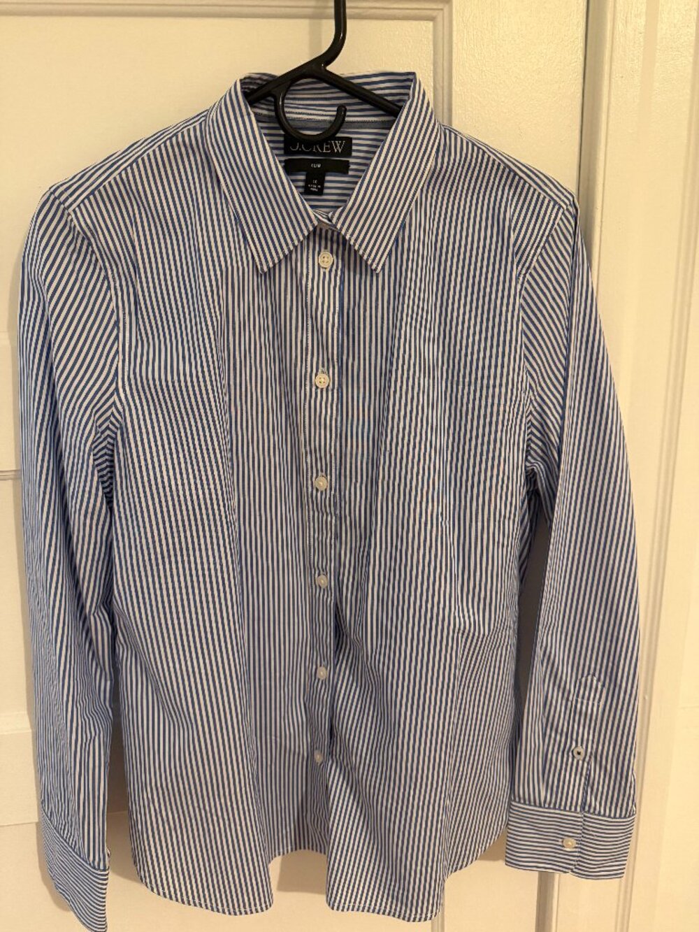 J. Crew Women's Blue and White Striped Button Down Slim Fit - Like New